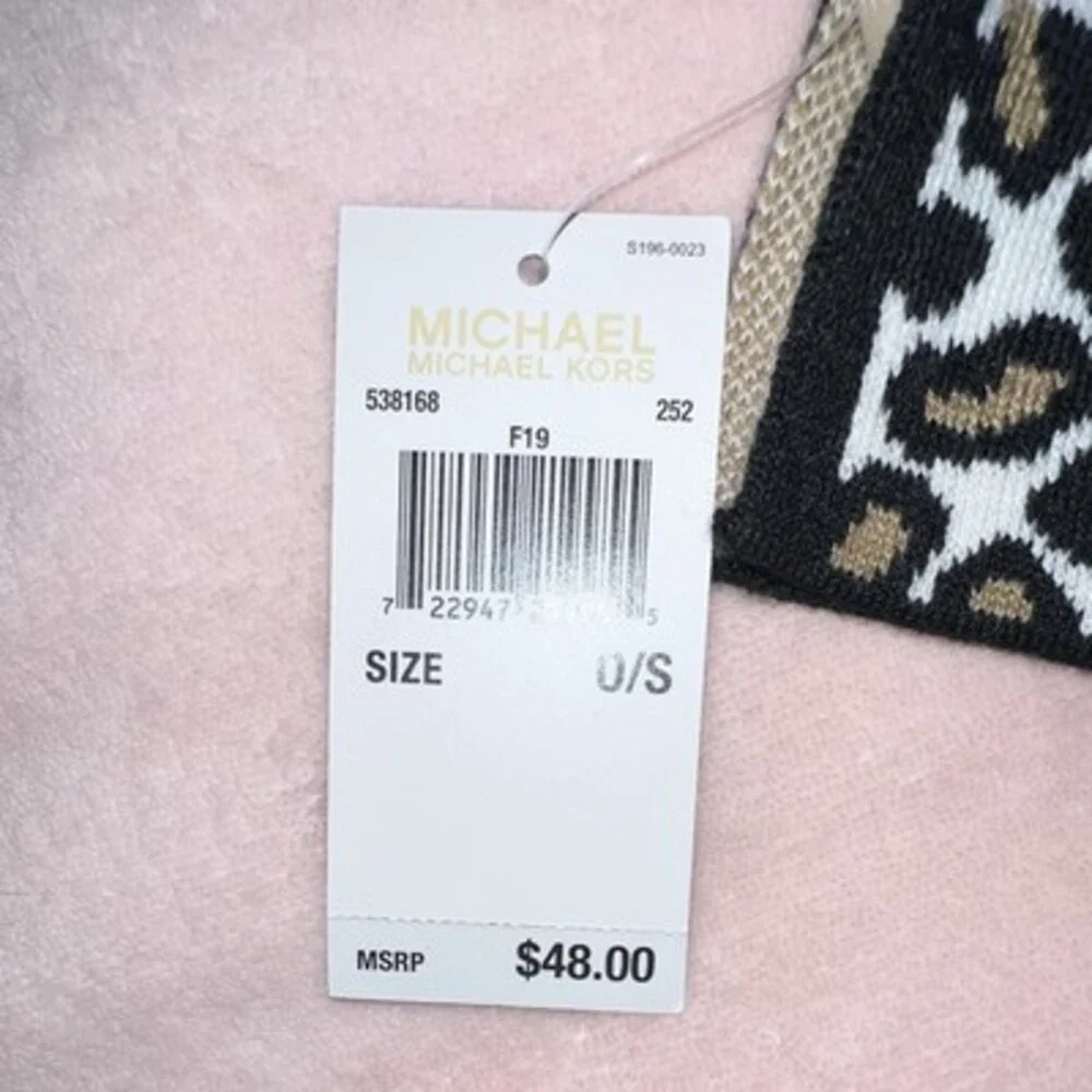 Michael Kors Womens Animal Print Knit Rectangle Scarf Logo Neck Warmer 74x12